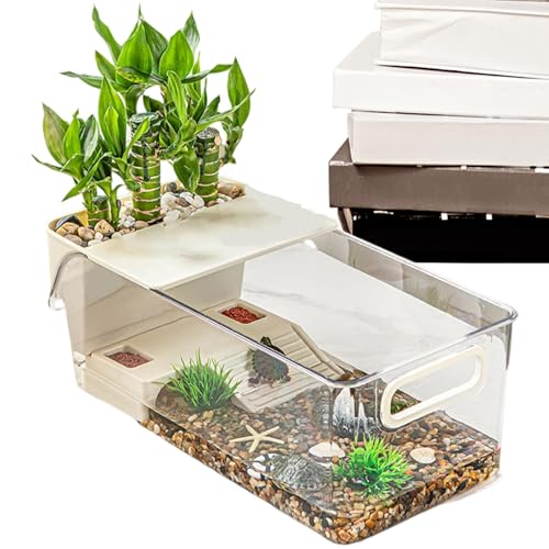 Luieonm Wasserschildkrötenbecken – Reptilien-Terrarium – transparente Lebensraum-Zuchtbox mit Sonnenstufe für Krebse, Gecko, Amphibien, kleine Haustiere, Reptilien von Luieonm