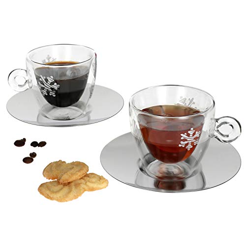 Luigi Bormioli 4-TLG. Teeglas Set I Weihnachten I 165 ml I Doppelwandige Glastasse + Edelstahl-Untersetzer I Thermo-Glas I Espresso, Mokka & Macchiato von Luigi Bormioli