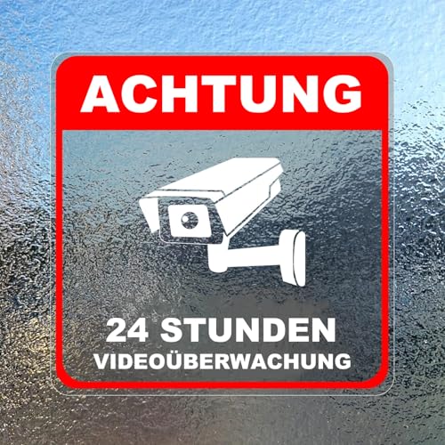 Luimode 4st Aufkleber Videoüberwachung Schild,10 * 10cm selbstklebende Folie, Warnhinweis Sticker für Innen- und Außenbereich, Video Überwachung Klebesticker, Kamera Hinweisschild von Luimode