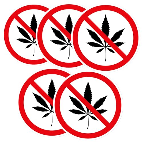 Luimode 5st Cannabis verboten Aufkleber Cannabis Rauchverbot Sticker Folie selbstklebend ideal für Innen- & Außenbereich Größe: Ø10 cm von Luimode