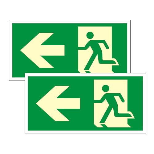 Luimode Schild Notausgang | extra langnachleuchtend | PVC selbstklebend 300 * 150mm Protecticure Fluchtwegschild PVC Rettungszeichen/Rettungsschild/nachleuchtend (Pfeil Link) von Luimode