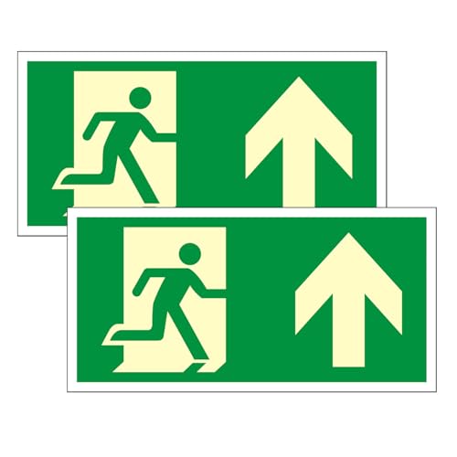 Luimode Schild Notausgang | extra langnachleuchtend | PVC selbstklebend 300 * 150mm Protecticure Fluchtwegschild PVC Rettungszeichen/Rettungsschild/nachleuchtend (Pfeil oben) von Luimode