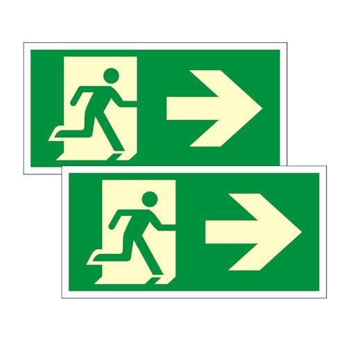 Luimode Schild Notausgang | extra langnachleuchtend | PVC selbstklebend 300 * 150mm Protecticure Fluchtwegschild PVC Rettungszeichen/Rettungsschild/nachleuchtend (Pfeil rechts) von Luimode