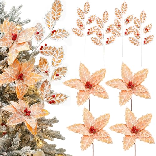 Luinabio Lebkuchen-Weihnachtsbaum-Dekoration, 4 x künstliche Lebkuchen-Dekoration, Stecklinge, 4 Weihnachtsstern-Blumen, Weihnachtsbaumzweige für Urlaub, Innenvase, Arrangement, Party-Ornamente, 8 Luinabio Lebkuchen-Weihnachtsbaum-Dekoration, 4 x künstliche Lebkuchen-Dekoration, Stecklinge, 4 Weihnachtsstern-Blumen, Weihnachtsbaumzweige für Urlaub, Innenvase, Arrangement, Party-Ornamente, 8 von Luinabio