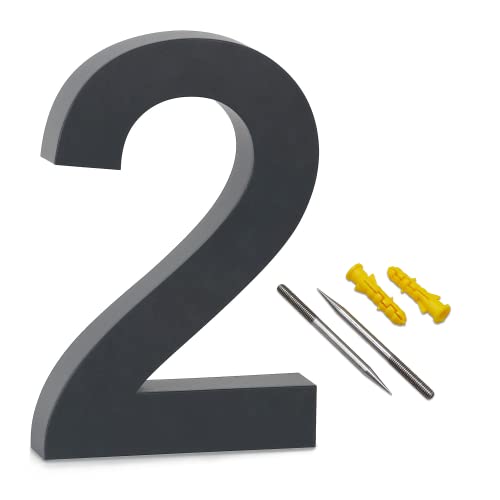 Lukadria 3D Hausnummer 2 - rostfreie Zahl für die Hauswand - witterungsbeständige Haus-Nummer aus Edelstahl V2A - 25 cm hoch - Anthrazit-Grau… von Lukadria