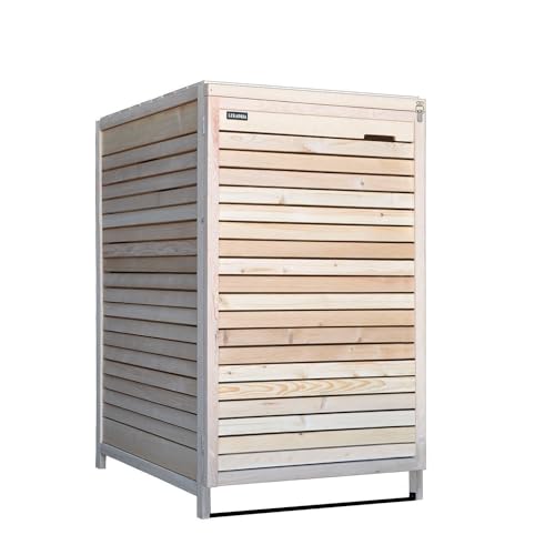 Lukadria Mülltonnenbox 120L für 1 KLEINE Tonne Mod.Adria24 Mülltonnenverkleidung Mülltonnecontainer Holz Natur mit Rückwand (1 Tonne (120L)) von Lukadria