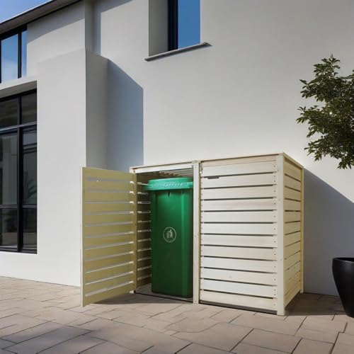 Lukadria Mülltonnenbox Mülltonnenverkleidung Mülltonnecontainer Holz 240L Natur mit Rückwand Modell HH (2 Tonnen) von Lukadria