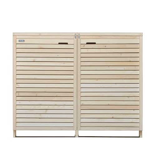 Lukadria Mülltonnenbox Mülltonnenverkleidung Mülltonnecontainer Holz Natur 240L vormontiert mit Rückwand Mod.Adria24 (2 Tonnen) von Lukadria