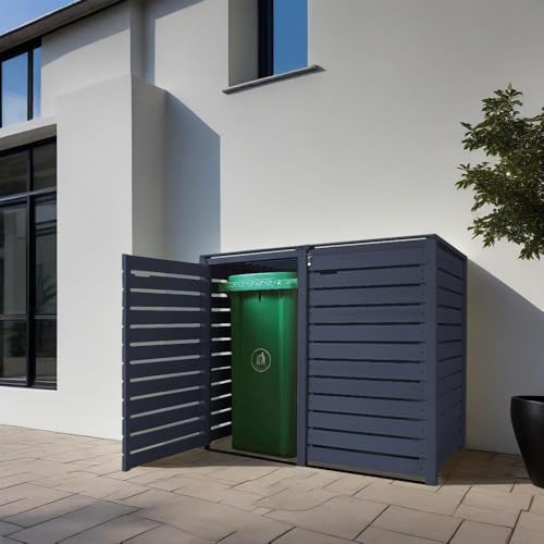 Mülltonnenbox 120 Liter FÜR KLEINE Tonnen Mülltonnenverkleidung imprägniert in anthrazit Mülltonnecontainer Mülltonnenabdeckung Holz mit Rückwand Mod. Hamburg24 (2 Tonnen) von Lukadria
