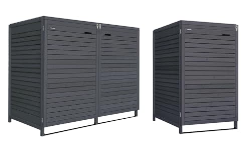 Mülltonnenbox Roma Mülltonnenverkleidung Mülltonnecontainer Holz imprägniert in anthrazit 120L - 240L vormontiert (3 Tonnen) von Lukadria