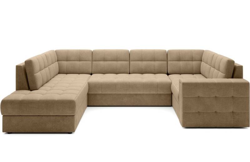 Lukas Möbel Wohnlandschaft Wohnlandschaft Belvis Ecksofa in U-Form, mit Bettfunktion, Bettkasten, Rückseite bezogen von Lukas Möbel