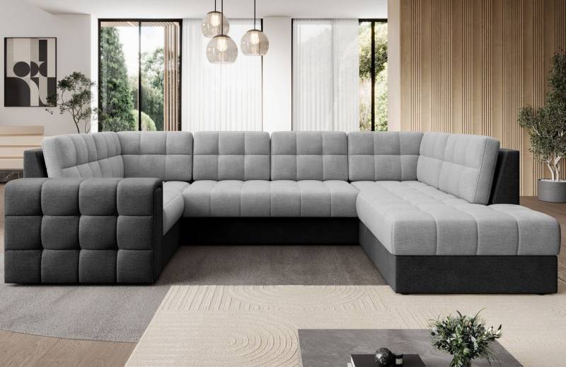 Lukas Möbel Wohnlandschaft Wohnlandschaft Belvis Ecksofa in U-Form, mit Bettfunktion, Bettkasten, Rückseite bezogen von Lukas Möbel