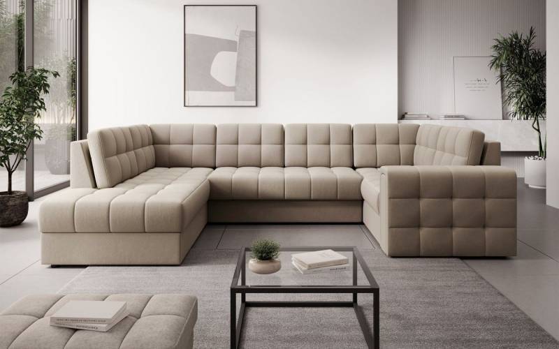 Lukas Möbel Wohnlandschaft Wohnlandschaft Belvis Ecksofa in U-Form, mit Bettfunktion, Bettkasten, Rückseite bezogen von Lukas Möbel