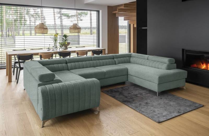 Lukas Möbel Wohnlandschaft Wohnlandschaft Linus mit Schlaffunktion Bettkasten XXL-Sofa in U-Form, mit verstellbaren Kopfstützen von Lukas Möbel