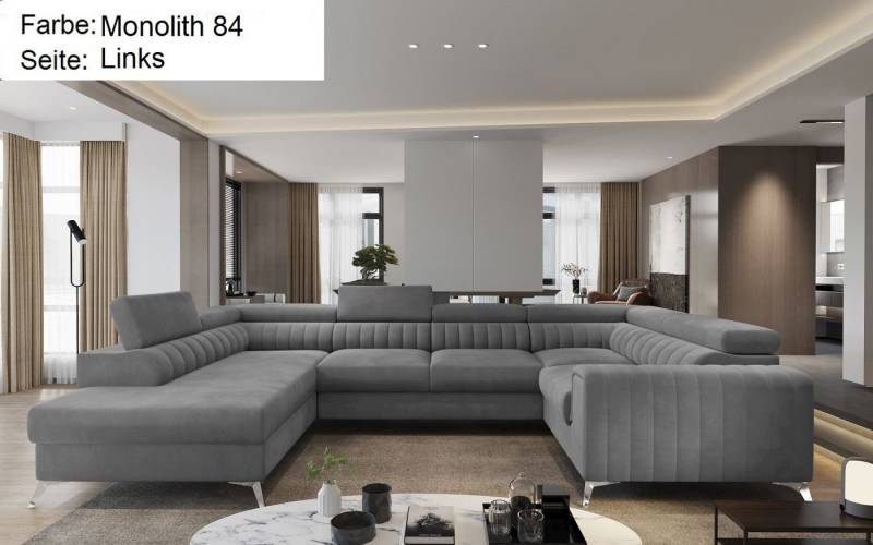 Lukas Möbel Wohnlandschaft Wohnlandschaft Linus mit Schlaffunktion Bettkasten XXL-Sofa in U-Form, mit verstellbaren Kopfstützen von Lukas Möbel