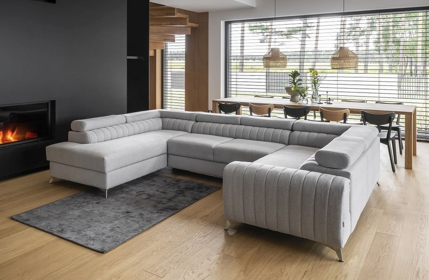 Lukas Möbel Wohnlandschaft Wohnlandschaft Linus mit Schlaffunktion Bettkasten XXL-Sofa in U-Form, mit Bettfunktion, mit verstellbaren Kopfstützen, mit Bettkasten von Lukas Möbel