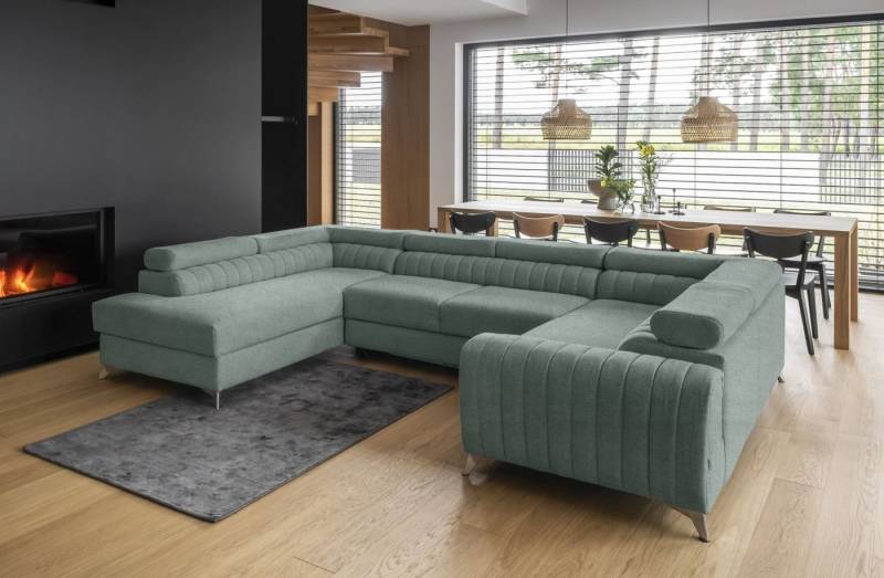 Lukas Möbel Wohnlandschaft Wohnlandschaft Linus mit Schlaffunktion Bettkasten XXL-Sofa in U-Form, mit verstellbaren Kopfstützen von Lukas Möbel