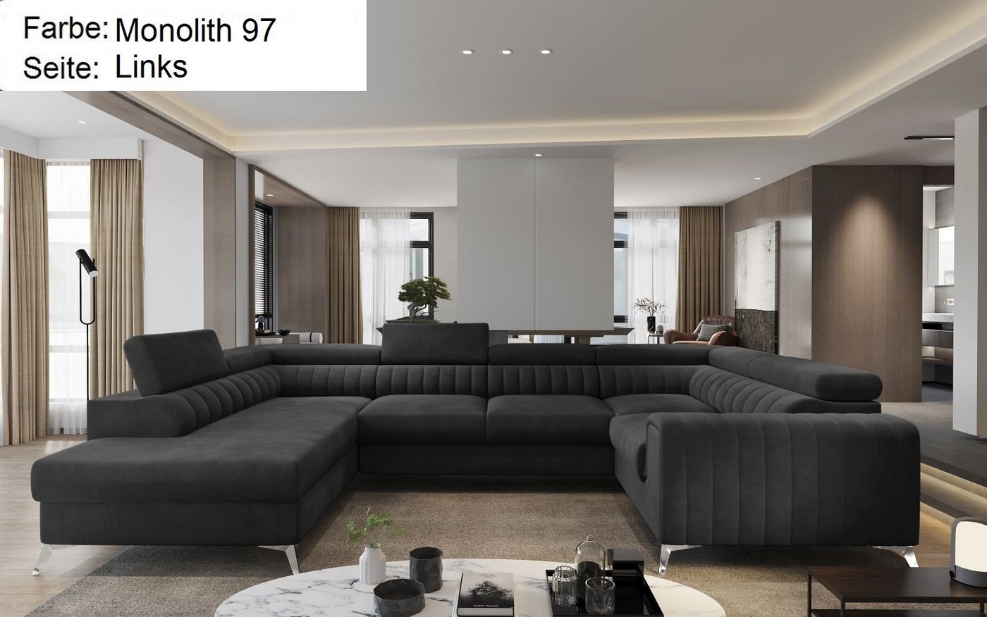 Lukas Möbel Wohnlandschaft Wohnlandschaft Linus mit Schlaffunktion Bettkasten XXL-Sofa in U-Form, mit Bettfunktion, mit verstellbaren Kopfstützen, mit Bettkasten von Lukas Möbel