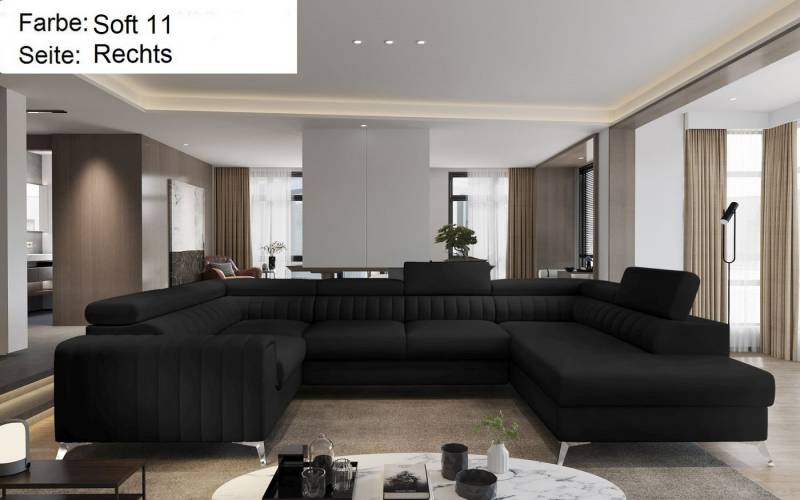 Lukas Möbel Wohnlandschaft Wohnlandschaft Linus mit Schlaffunktion Bettkasten XXL-Sofa in U-Form, mit verstellbaren Kopfstützen von Lukas Möbel