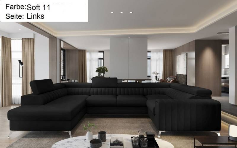 Lukas Möbel Wohnlandschaft Wohnlandschaft Linus mit Schlaffunktion Bettkasten XXL-Sofa in U-Form, mit verstellbaren Kopfstützen von Lukas Möbel