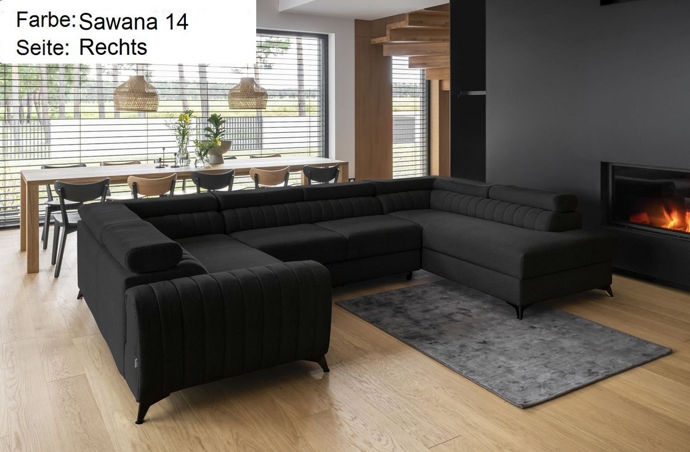 Lukas Möbel Wohnlandschaft Wohnlandschaft Linus mit Schlaffunktion Bettkasten XXL-Sofa in U-Form, mit Bettfunktion, mit verstellbaren Kopfstützen, mit Bettkasten von Lukas Möbel