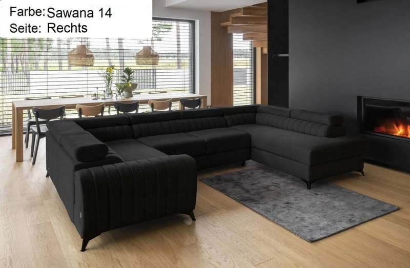 Lukas Möbel Wohnlandschaft Wohnlandschaft Linus mit Schlaffunktion Bettkasten XXL-Sofa in U-Form, mit verstellbaren Kopfstützen von Lukas Möbel