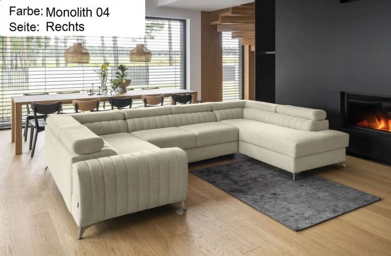 Lukas Möbel Wohnlandschaft Wohnlandschaft Linus mit Schlaffunktion Bettkasten XXL-Sofa in U-Form, mit verstellbaren Kopfstützen von Lukas Möbel