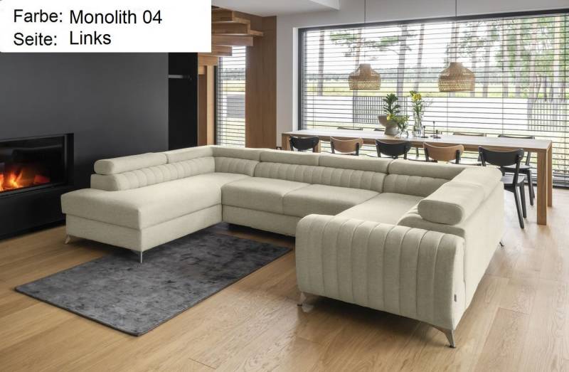 Lukas Möbel Wohnlandschaft Wohnlandschaft Linus mit Schlaffunktion Bettkasten XXL-Sofa in U-Form, mit verstellbaren Kopfstützen von Lukas Möbel