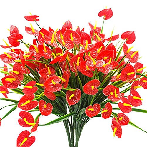 Lukasz 4 Blumensträuße aus Kunstblumen, künstliche Anthurien, Pflanzen, Sträucher aus Kunststoff, für den Innen- und Außenbereich, zum Aufhängen von Lukasz
