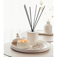 Luxus Raumduft Geschenkset - Reed Diffuser Candle Großes Rundes Tablett Und Pfingstrose Blume Handgemachte Weiße Gipsdekoration von LukataCandles