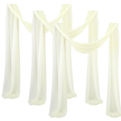 Lukery 3 Stücke Hochzeit Vorhang Hochzeitsbogen, Querbehang Gardine Freihanddeko Himmelbett Vorhänge Stoff Tüll Transparent Voile Dekoration für Party Hochzeit Geburtstag Taufe (75x600cm,Beige) von Lukery