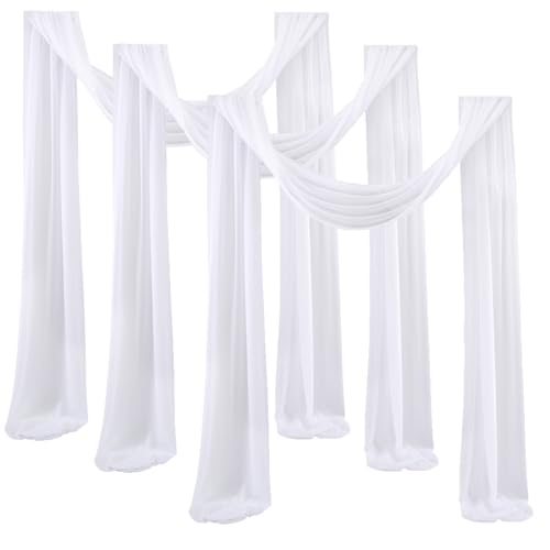 Lukery 3 Stücke Hochzeit Vorhang Hochzeitsbogen, Querbehang Gardine Freihanddeko Himmelbett Vorhänge Stoff Tüll Transparent Voile Dekoration für Party Hochzeit Geburtstag Taufe (75x600cm,Weiß) von Lukery