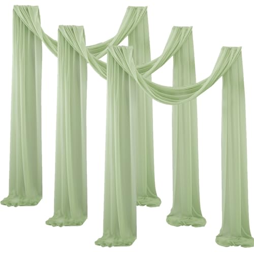 Lukery 3 Stücke Hochzeit Vorhang Hochzeitsbogen, Querbehang Gardine Freihanddeko Himmelbett Vorhänge Stoff Tüll Transparent Voile Dekoration für Party Hochzeit Geburtstag Taufe (75x550cm,Salbeigrün) von Lukery