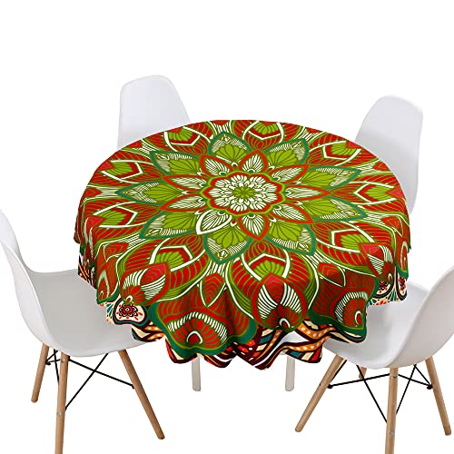 Lukery 3D Mandala Tischdecke Abwaschbar Gartentischdecke, Tischdecke Rund Tischdecken Tischtuch Outdoor Indoor, Tisch Schutz für Geburtstag Hochzeit Festival (Grün Rot,Durchmesser 120cm) von Lukery