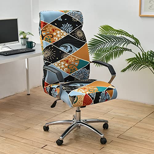 Lukery Bürostuhl Bezug Bürostuhlabdeckung, Stilvolles Muster Elastische Drehstuhl Bezug mit Reißverschluss, Waschbare Abnehmbarer Stuhlhussen für Drehstuhl Computer Stuhl (Blumen-Patchwork,L) von Lukery