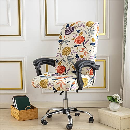Lukery Bürostuhl Bezug Bürostuhlabdeckung Elastische Spandex Luxus Blumen Drehstuhl Bezug mit Reißverschluss Waschbare Abnehmbarer Stuhlhussen für Drehstuhl Computer Stuhl (Chrysantheme) von Lukery