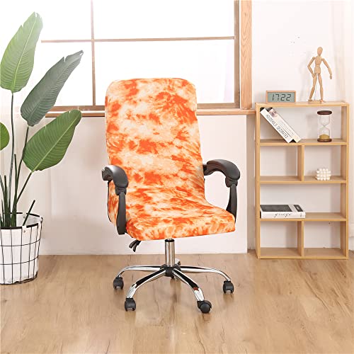 Lukery Bürostuhl Bezug Bürostuhlabdeckung Tie-Dye-Druck Spandex Elastische Stuhlhussen Drehstuhl Bezug mit Reißverschluss, Universell, weich,Waschbare, Abnehmbarer (Orange,M) von Lukery