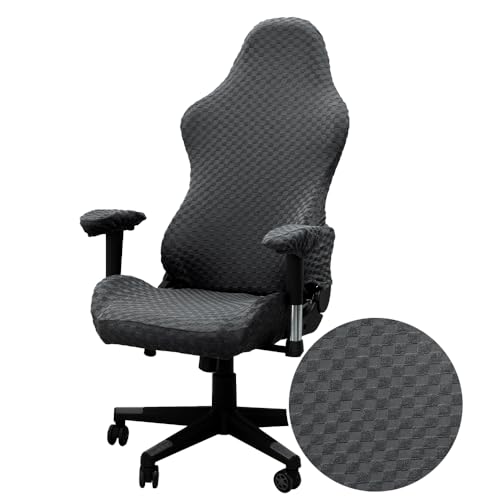 Lukery Gaming Stuhl bezug, Elastische Kariert Jacquard Gaming-Stuhlhussen mit Reißverschluss, Universal Waschbare Bezug Bürostuhl für Gaming Chair (Dunkelgrau) von Lukery