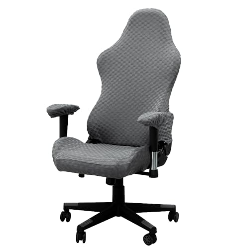 Lukery Gaming Stuhl bezug, Elastische Kariert Jacquard Gaming-Stuhlhussen mit Reißverschluss, Universal Waschbare Bezug Bürostuhl für Gaming Chair (Grau) von Lukery