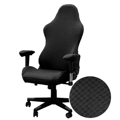 Lukery Gaming Stuhl bezug, Elastische Kariert Jacquard Gaming-Stuhlhussen mit Reißverschluss, Universal Waschbare Bezug Bürostuhl für Gaming Chair (Schwarz) von Lukery