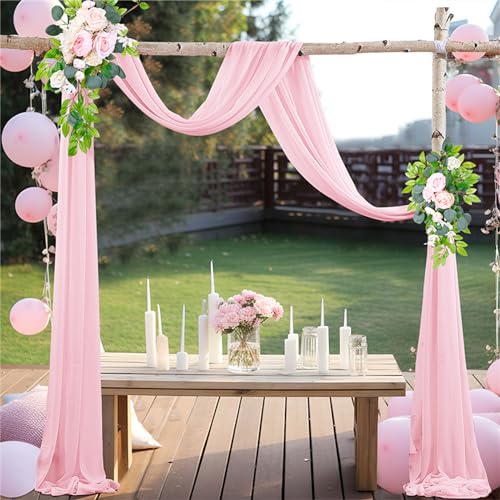 Lukery Hochzeit Vorhang Hochzeitsbogen, Querbehang Gardine Freihanddeko Himmelbett Vorhänge Stoff Tüll Transparent Voile Dekoration für Fotografie Party Hochzeit (75x300cm（10FT）,23 Mittleres Rosa) von Lukery