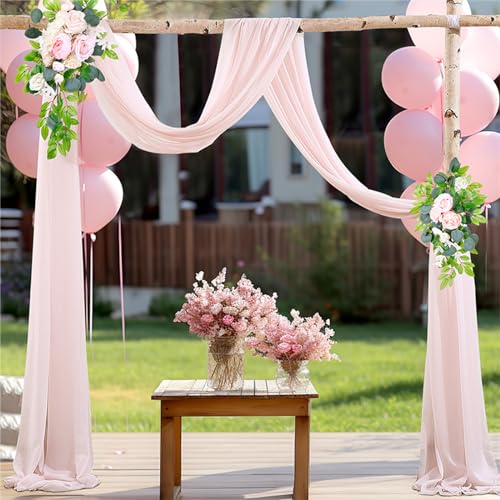 Lukery Hochzeit Vorhang Hochzeitsbogen, Querbehang Gardine Freihanddeko Himmelbett Vorhänge Stoff Tüll Transparent Voile Dekoration für Fotografie Party Hochzeit (75x400cm（13FT）,31 Helles Rosa) von Lukery