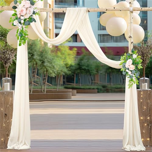 Lukery Hochzeit Vorhang Hochzeitsbogen, Querbehang Gardine Freihanddeko Himmelbett Vorhänge Stoff Tüll Transparent Voile Dekoration für Fotografie Party Hochzeit (75x400cm（13FT）,32 Beige) von Lukery