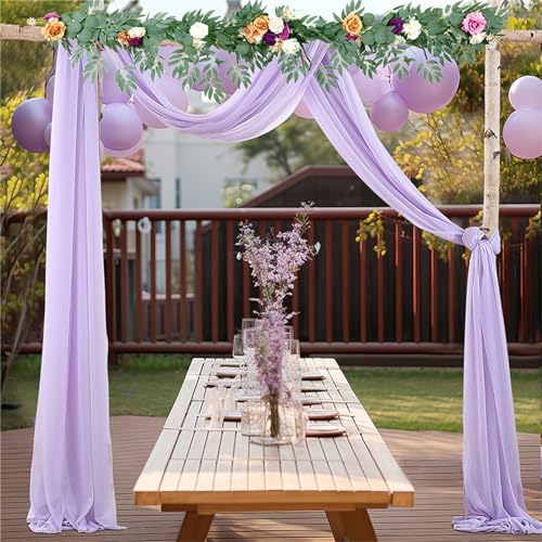 Lukery Hochzeit Vorhang Hochzeitsbogen, Querbehang Gardine Freihanddeko Himmelbett Vorhänge Stoff Tüll Transparent Voile Dekoration für Fotografie Party Hochzeit (75x600cm（20FT）,27 Helles Violett) von Lukery