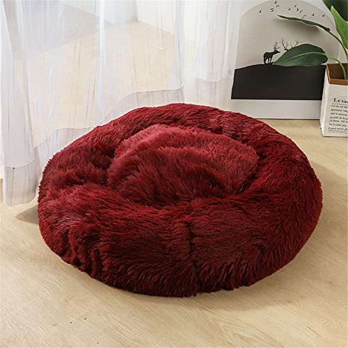 Lukery Hundebett Katzenbett Flauschig Rund aus Plüsch, Kuscheliges Donut Hundekissen und Katzenkissen Weiches Plüsch Hundeliege für Kleine, Mittelgroße und Große Haustiere (50CM,Burgunderrot) von Lukery