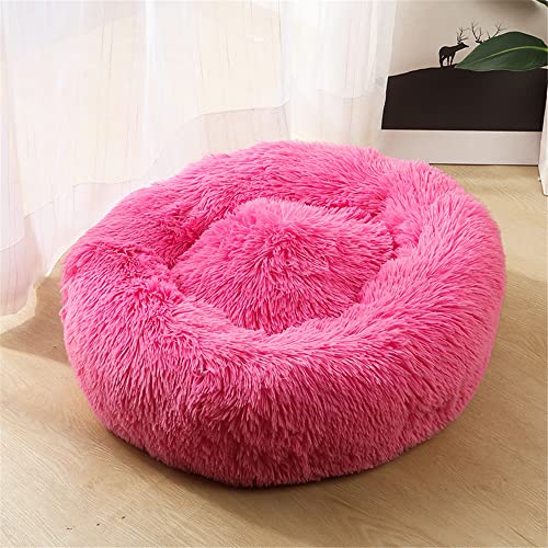 Lukery Hundebett Katzenbett Flauschig Rund aus Plüsch, Kuscheliges Donut Hundekissen und Katzenkissen Weiches Plüsch Hundeliege für Kleine, Mittelgroße und Große Haustiere (50CM,Dunkelrosa) von Lukery