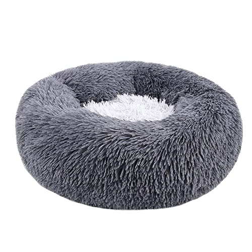 Lukery Hundebett Katzenbett Flauschig Rund aus Plüsch, Kuscheliges Donut Hundekissen und Katzenkissen Weiches Plüsch Hundeliege für Kleine, Mittelgroße und Große Haustiere (50CM,dunkelgrau) von Lukery