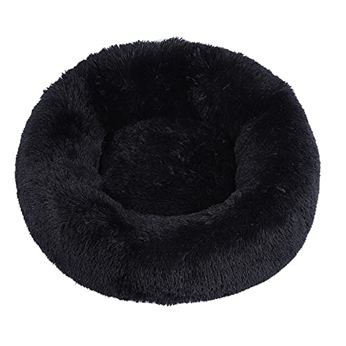Lukery Hundebett Katzenbett Flauschig Rund aus Plüsch, Kuscheliges Donut Hundekissen und Katzenkissen Weiches Plüsch Hundeliege für Kleine, Mittelgroße und Große Haustiere (60CM,Schwarz) von Lukery