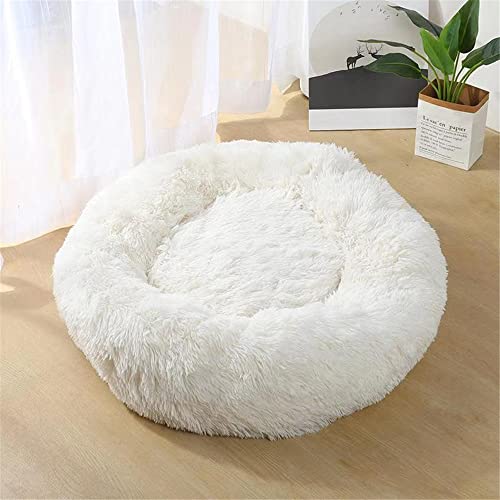 Lukery Hundebett Katzenbett Flauschig Rund aus Plüsch, Kuscheliges Donut Hundekissen und Katzenkissen Weiches Plüsch Hundeliege für Kleine, Mittelgroße und Große Haustiere (60CM,Weiß) von Lukery