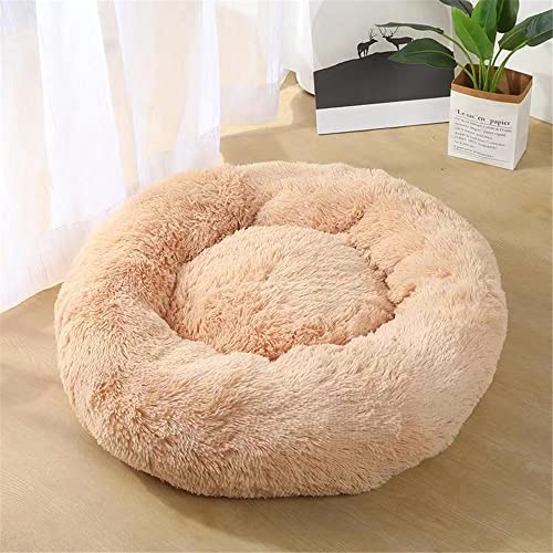 Lukery Hundebett Katzenbett Flauschig Rund aus Plüsch, Kuscheliges Donut Hundekissen und Katzenkissen Weiches Plüsch Hundeliege für Kleine, Mittelgroße und Große Haustiere (60CM,beige) von Lukery